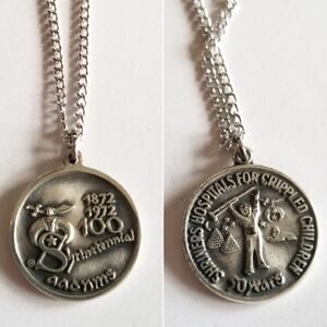 Vintage Shriners Hospital 50 years necklace silver tone 1972 Shrinetennial